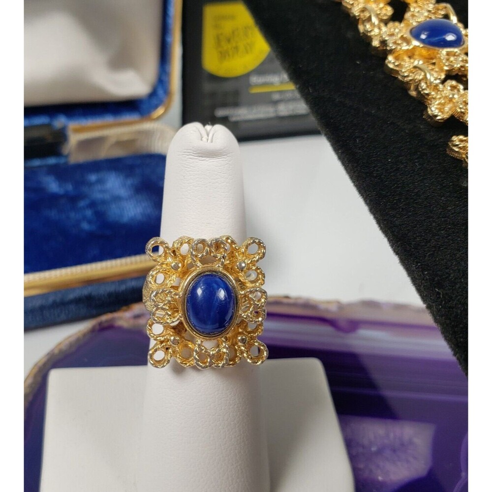 Vintage 1975 Sarah Coventry Victorian Blue Bracelet With Adjustable Ring Set - Picture 4 of 16
